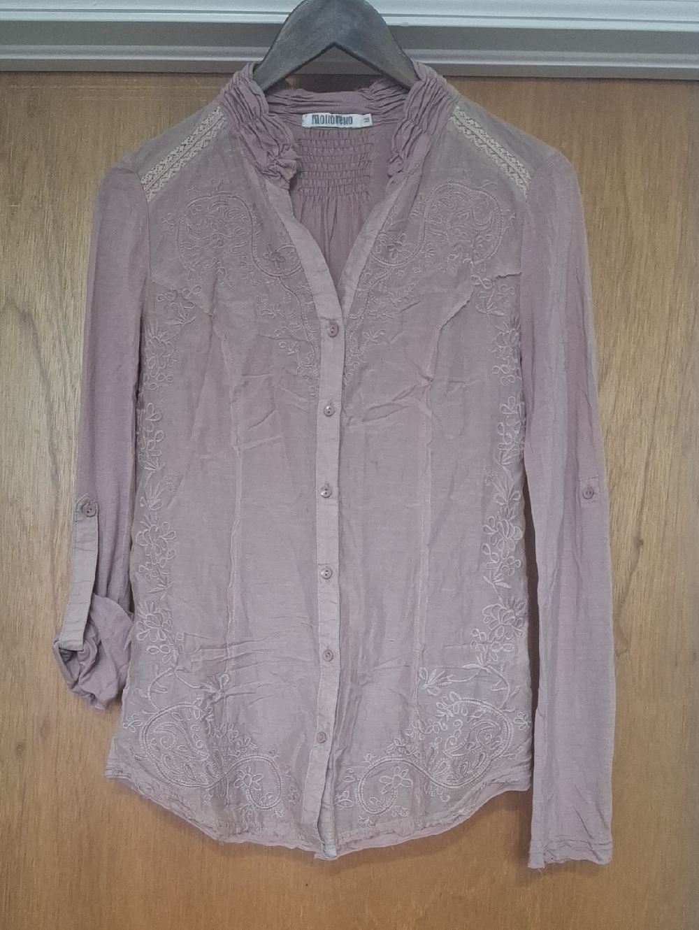Monoreno Dusty Rose Embroidered Button-Down Blouse